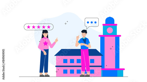 Tour Guide Leading a Cultural City Tour. Business Flat Vector Illustration
