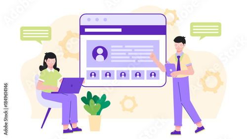 Recruiter Screening Candidates for a Job. Business Flat Vector Illustration