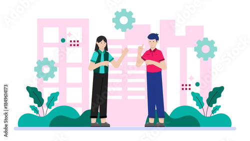Tour Guide Leading a Cultural City Tour. Business Flat Vector Illustration