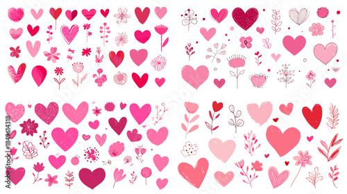 Watercolor heart collection with romantic pink and red tones perfect for love themes wedding decor greeting cards and charming illustration backgrounds.