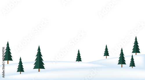 Snowy winter landscape animation background, simple vector hills with pine trees for looping cartoon scenes