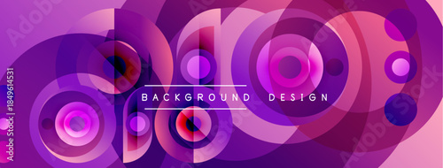 Abstract purple design features overlapping circles, gradients. Modern aesthetic, suitable for backgrounds, presentations. Vibrant, dynamic composition.