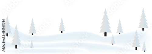 Winter snowy landscape ground vector, minimalist hills and fir trees background for animation and graphic resources
