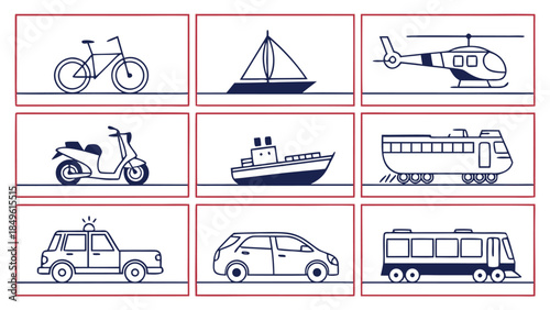 Multimodal Transportation and Urban Vehicle Line Icon Set
