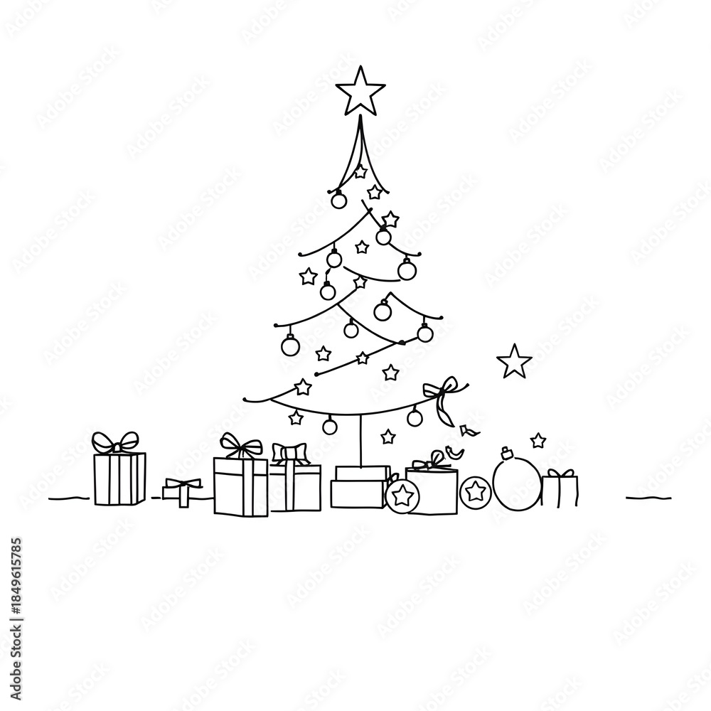Fototapeta premium Minimal christmas tree outline illustration