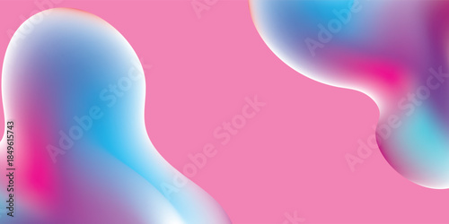 Abstract Fluid Shapes with Vibrant Neon Colors on Pink Background.