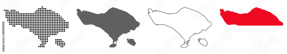 Fototapeta premium Indonesia Map Set with Dot, Silhouette, Outline and Flag Vector