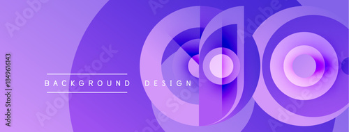 Abstract purple layers create dynamic background. Circles overlap, forming modern design element. Text reads background design.
