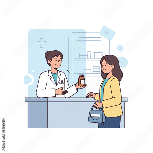 Pharmacist giving medicine to a customer at the pharmacy counter