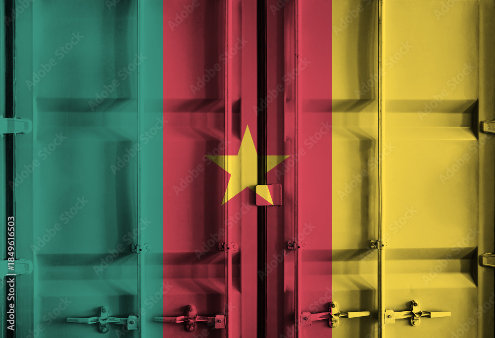 Obraz premium Shipping container with Cameroon national flag overlay