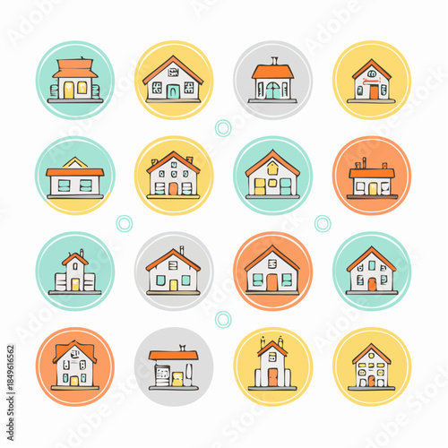 Collection of Diverse Flat Style Houses and Buildings - Real Estate Icons for Property Listings