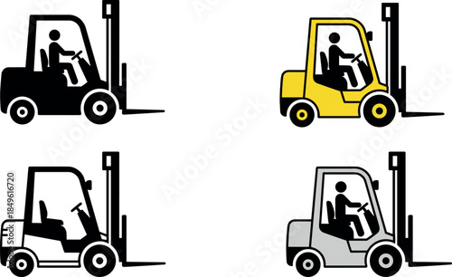 Construction machinery and crane vehicles vector set featuring tower crane, mobile cranes, excavator, heavy equipment illustrations isolated on white background