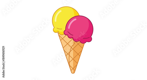 Delicious two scoop ice cream cone dessert.