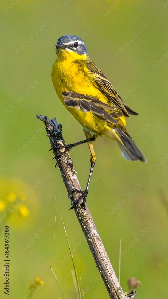 Fototapeta premium Small yellow bird perched on a branch