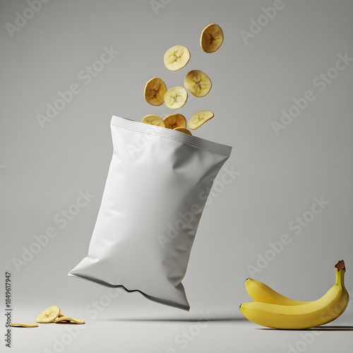 Wallpaper Mural Banana Chips Snack Bag Mockup, Food Advertising Concept Studio Torontodigital.ca