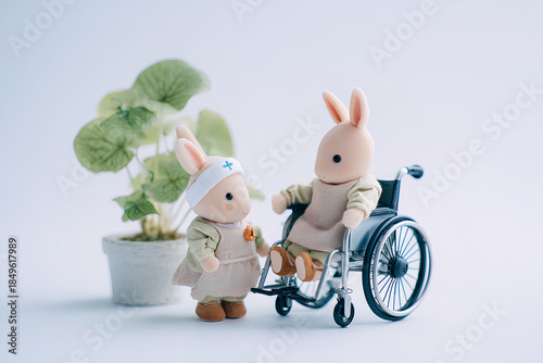 車椅子に乗ったウサギのやさしい福祉イラスト／まみおデザイン福祉シリーズ
