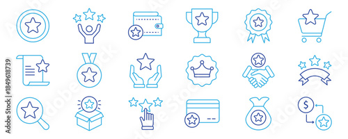 Exclusive benefit, prize, incentive, reward editable stroke outline icons set isolated on white background flat vector illustration. Pixel perfect.