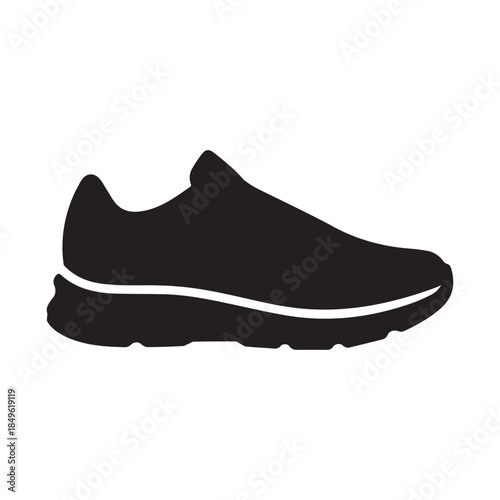 Running Shoe Silhouette – Athletic Footwear Vector Icon – Side Profile with Streamlined Sole