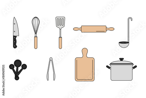 Filled color kitchen appliance icons including blender, mixer, oven, microwave, cookware and utensils. Perfect for cooking apps, UI, websites, and infographics.