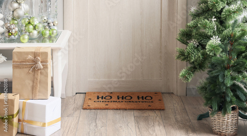 Door with Christmas wreath,...