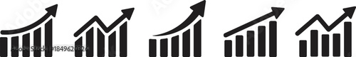 Collection of upward trending bar graphs with directional arrows