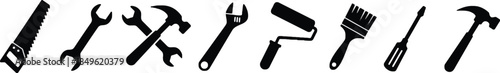Construction tools icon set for building and renovation