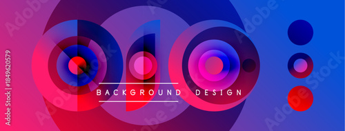Abstract vibrant design features layered circles, gradients. Pink, purple, blue hues dominate composition. Text reads background design.