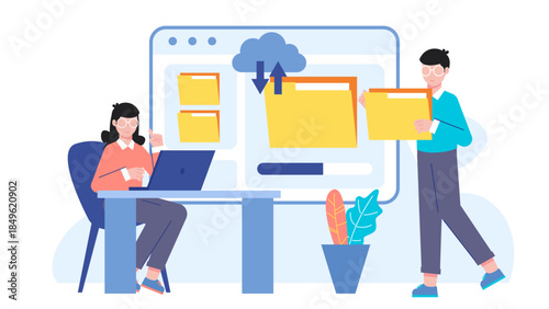 Company Transistioning to a Paperless Office System. Flat Vector Illustration