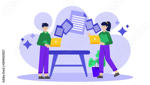 Company Transistioning to a Paperless Office System. Flat Vector Illustration