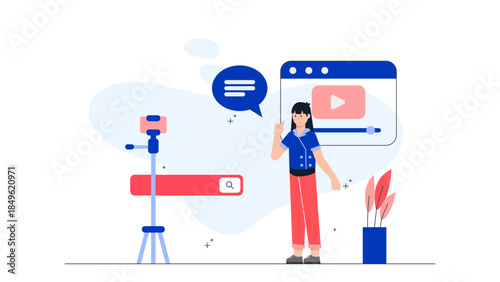 Marketing Team Creating an Viral Video Campaign. Flat Vector Illustration