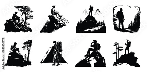 hiking man vector silhouette set hiker silhouettes