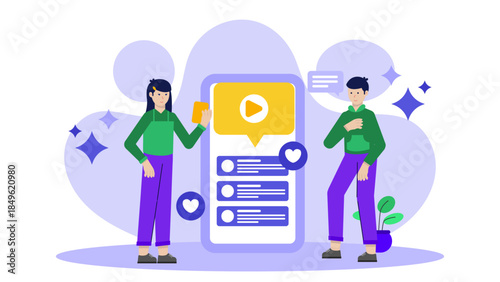 Marketing Team Creating an Viral Video Campaign. Flat Vector Illustration