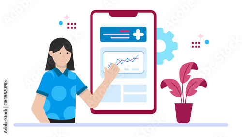 Nurse Using a Digital Health Monitoring Device. Flat Vector Illustration