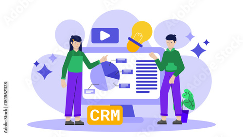 Implementing a New Customer Relationship Management (CRM) System. Flat Vector Illustration
