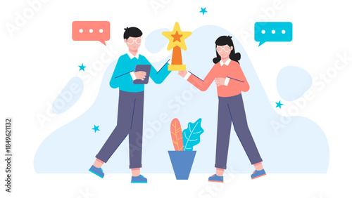 ManagerRecognizing Employee of the Month. Flat Vector Illustration