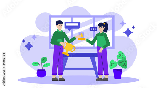 ManagerRecognizing Employee of the Month. Flat Vector Illustration