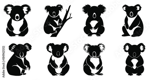  koala silhouette clipart bundle black koala silhouette set