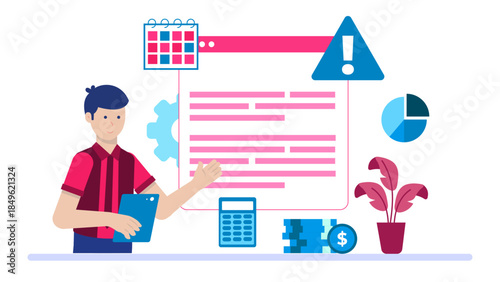 Auditor Conducting a Surprise Internal Audit. Flat Vector Illustration