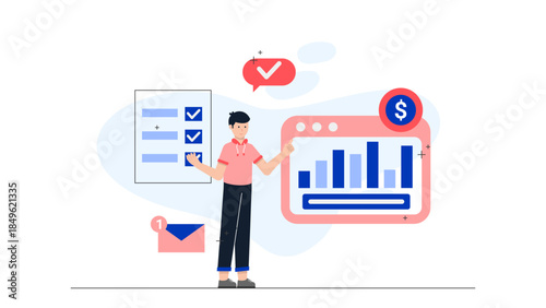 Auditor Conducting a Surprise Internal Audit. Flat Vector Illustration