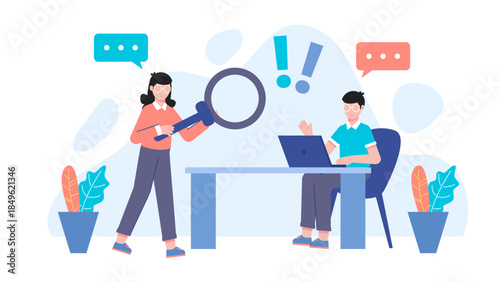 Auditor Conducting a Surprise Internal Audit. Flat Vector Illustration