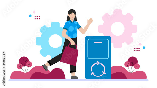 Waste Management Company Sorting Recyclables. Flat Vector Illustration