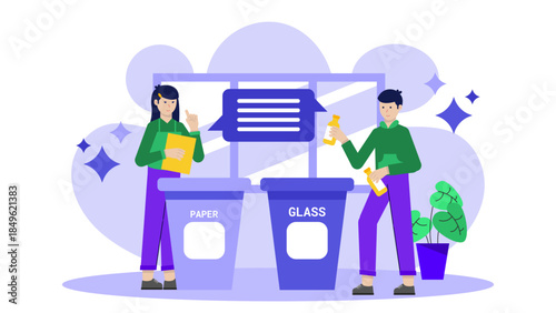 Waste Management Company Sorting Recyclables. Flat Vector Illustration