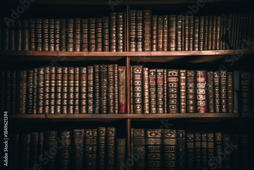 Fotografie Old Library Shelf Filled with Vintage Books