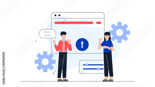 Cross-Functional Team Resolving Critical Path Blockage. Flat Vector Illustration