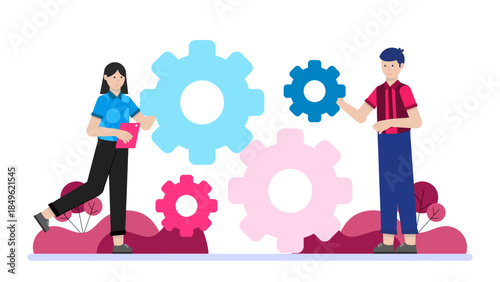 Cross-Functional Team Resolving Critical Path Blockage. Flat Vector Illustration