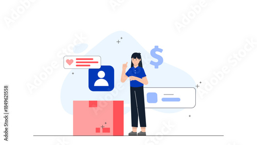 Baker Managing an Online Order and Delivery System. Flat Vector Illustration