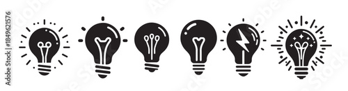 light bulb black silhouette bundle isolated on white 