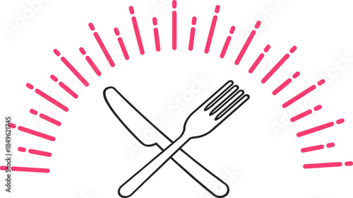 Minimalist Plate with Fork and Knife Line Icon for Dining and Restaurant