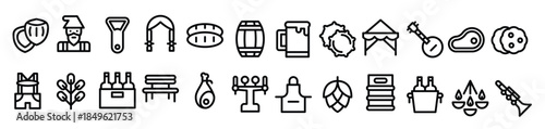 line icons including braid barrel beer bottle bread