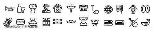  line icons including accordion bavarian ballon barbecue